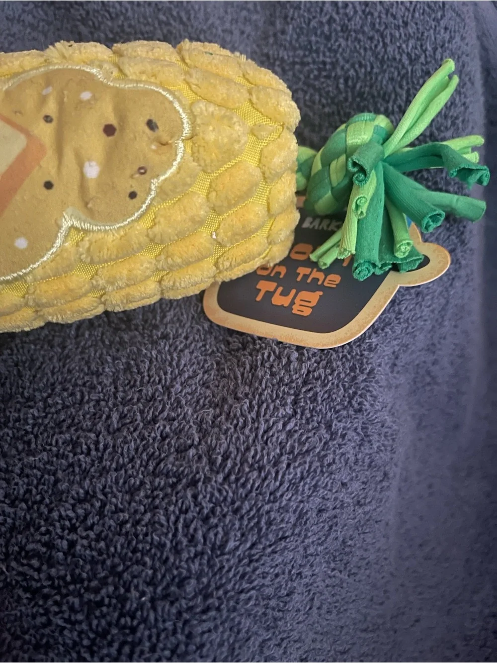 Bark Yellow Corn Cob Plush Dog Toy with Green Rope Ends